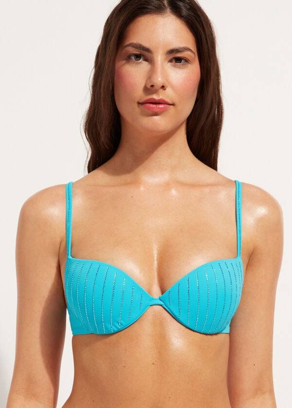 tyrkysové dámské vycpané push-up plavky calzedonia shanghai