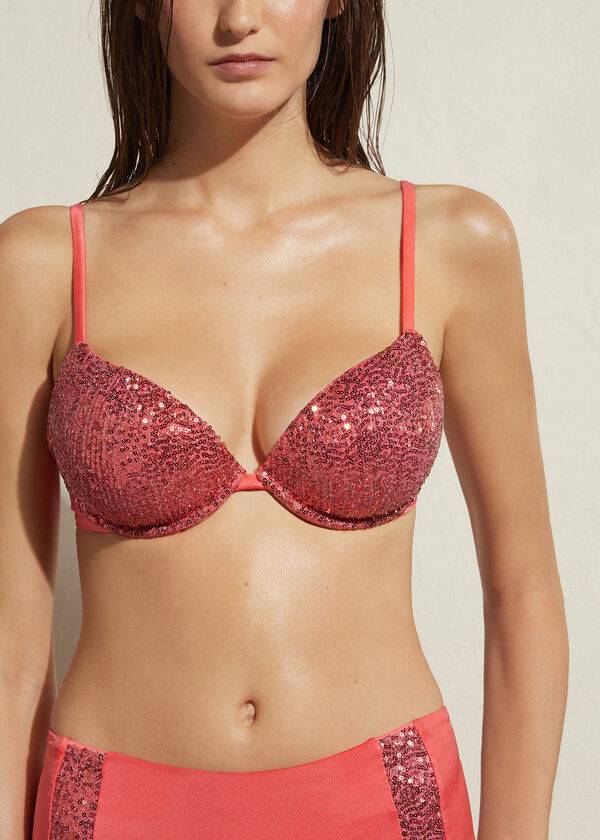 růžové dámské vycpané push-up bikinové vršky calzedonia cannes