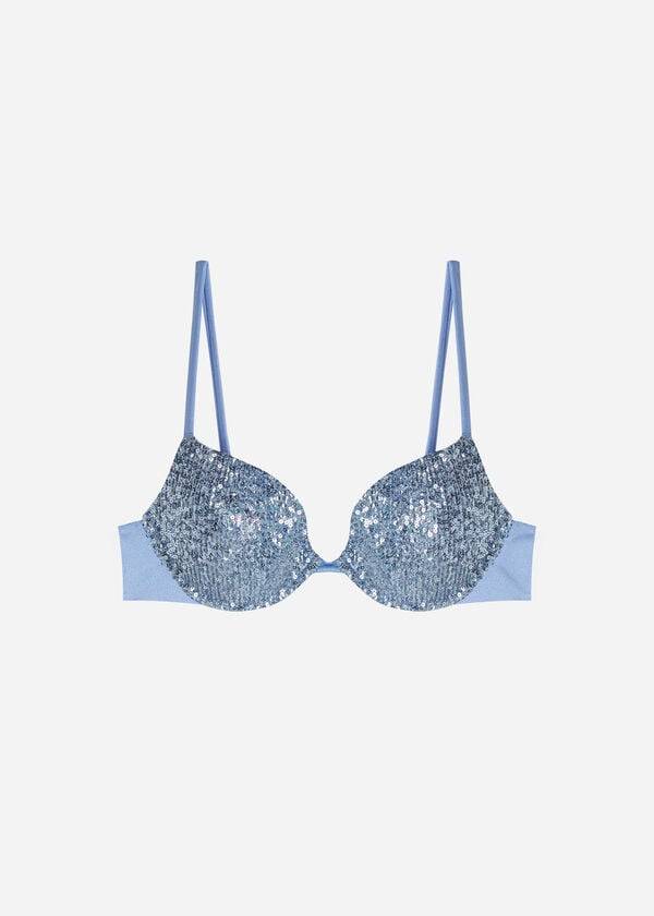 dámský modrý vyztužený push-up bikinový top calzedonia cannes