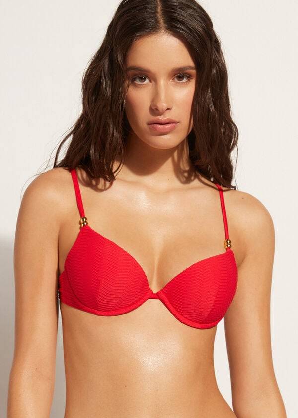 Červené dámské vyztužené push-up bikinové vršky calzedonia casablanca