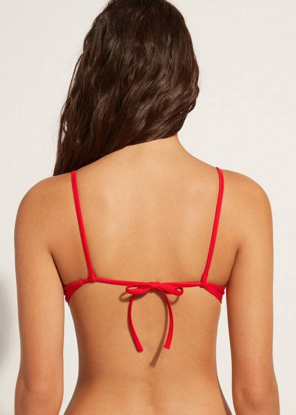 Červené dámské vyztužené push-up bikinové vršky calzedonia casablanca