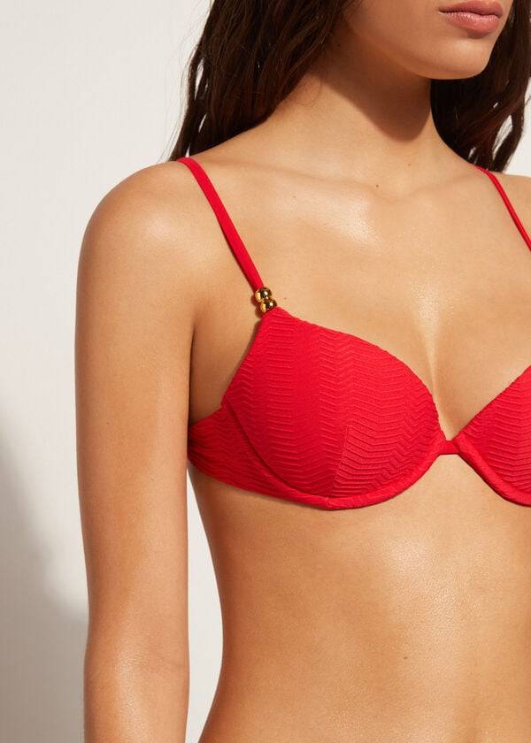 Červené dámské vyztužené push-up bikinové vršky calzedonia casablanca