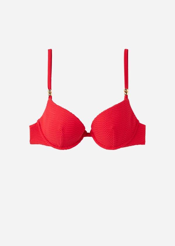 Červené dámské vyztužené push-up bikinové vršky calzedonia casablanca