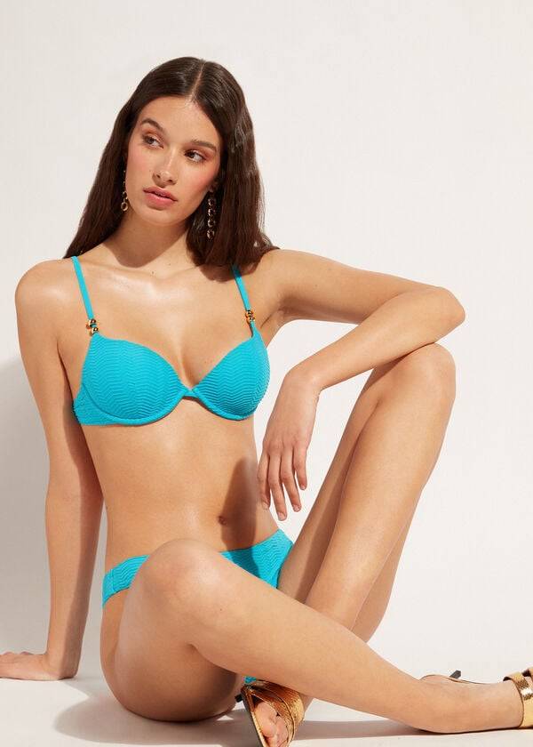 tyrkysové dámské vyztužené push-up bikinové vršky calzedonia casablanca