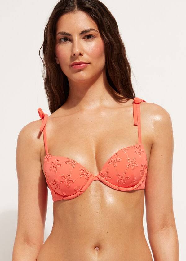 korálově oranžové dámské vycpané vršky bikin calzedonia push-up corfù