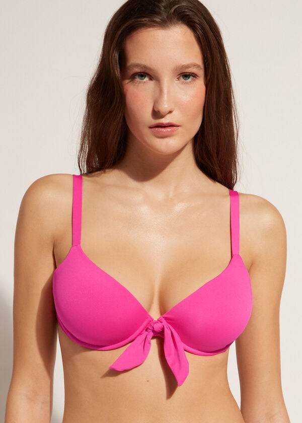 růžové dámské vycpané push-up bikinové vršky calzedonia indonesia