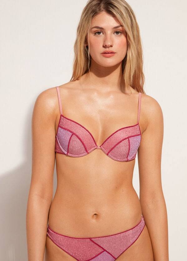 růžové dámské vyztužené push-up bikinové vršky calzedonia lisbona