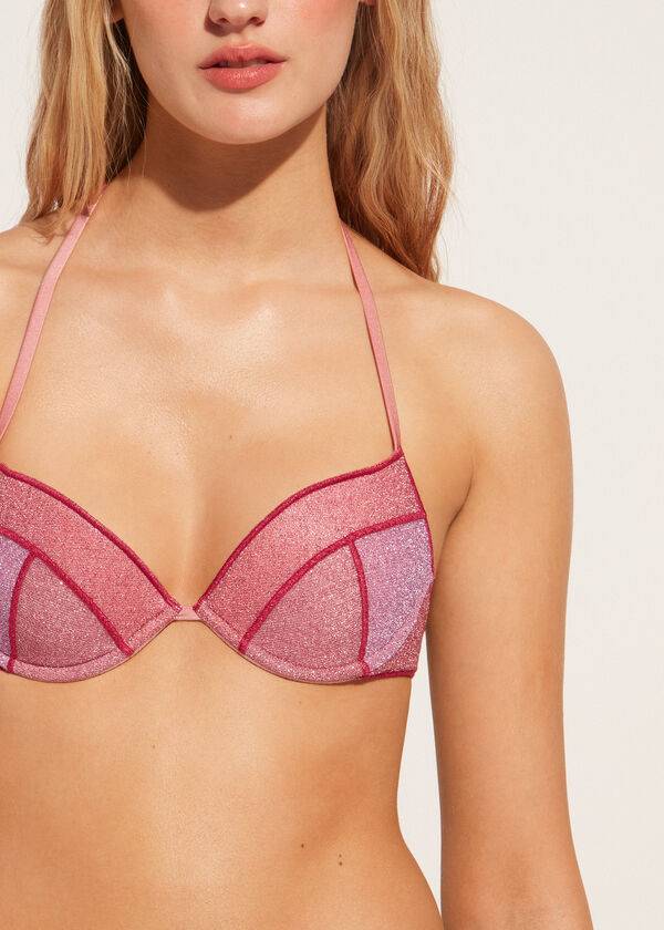 růžové dámské vyztužené push-up bikinové vršky calzedonia lisbona