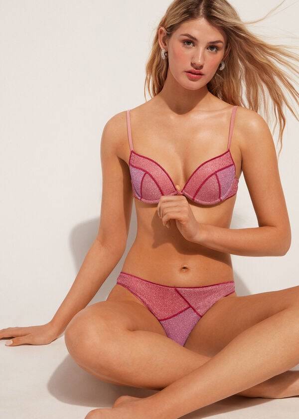 růžové dámské vyztužené push-up bikinové vršky calzedonia lisbona