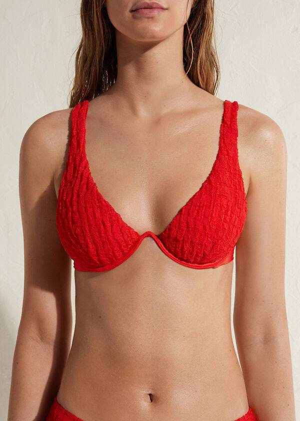 dámské červené vyztužené push-up bikinové vršky calzedonia marrakech