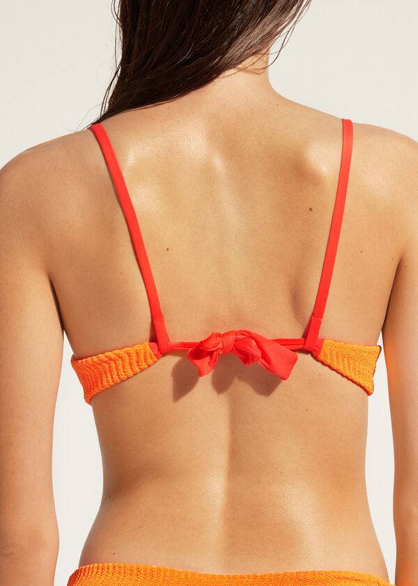 dámský oranžový vyztužený push-up top mykonos od calzedonia