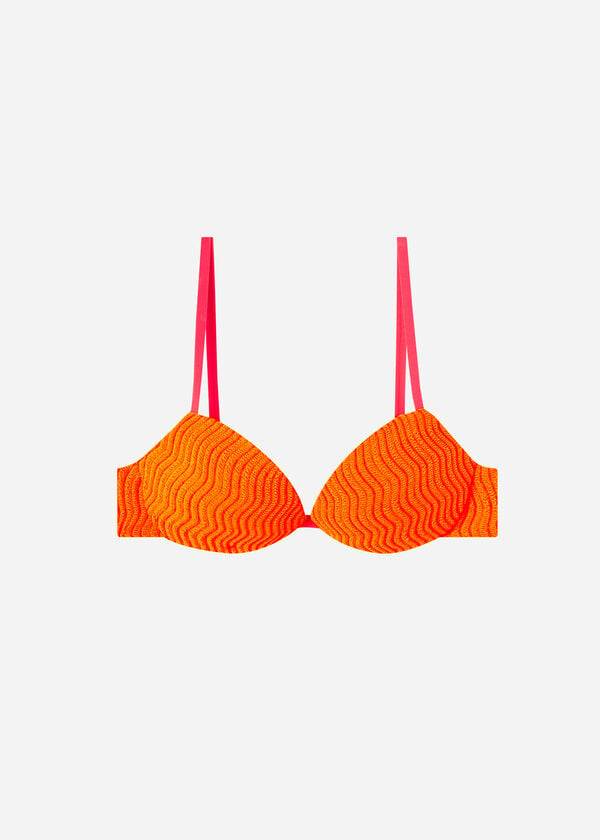 dámský oranžový vyztužený push-up top mykonos od calzedonia