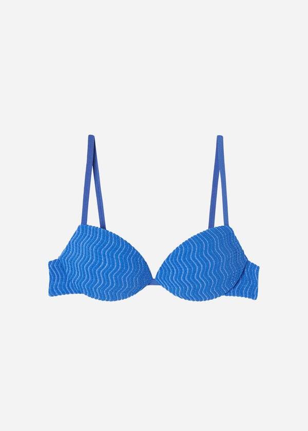 dámské plavky calzedonia mykonos s vyztuženým push-up vzorem v modré barvě