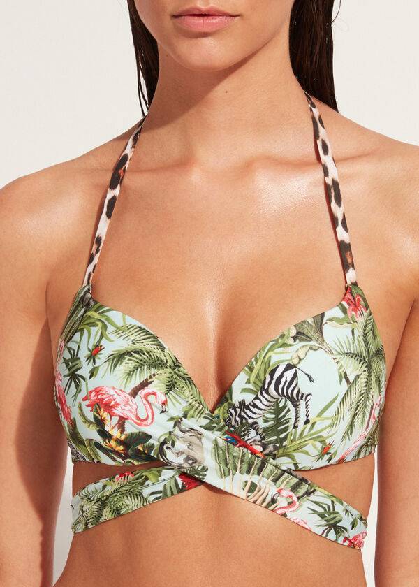 dámský zelený vyztužený push-up top calzedonia nairobi eco