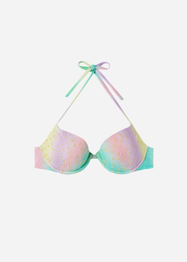 dámské vyztužené push-up plavky calzedonia panama zeleno-žluté