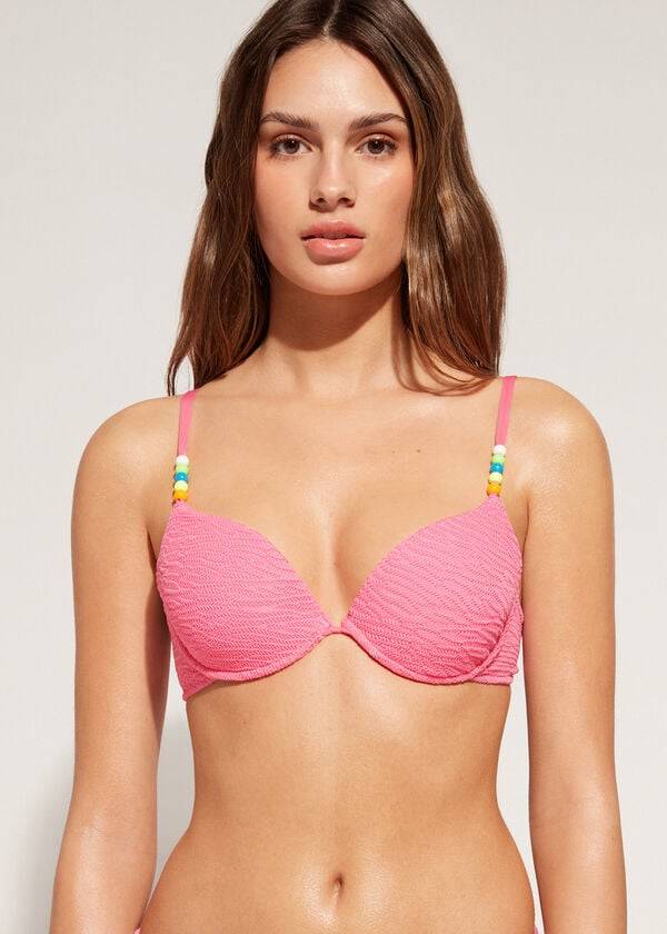 růžové dámské vycpané push-up bikinové vršky calzedonia san diego
