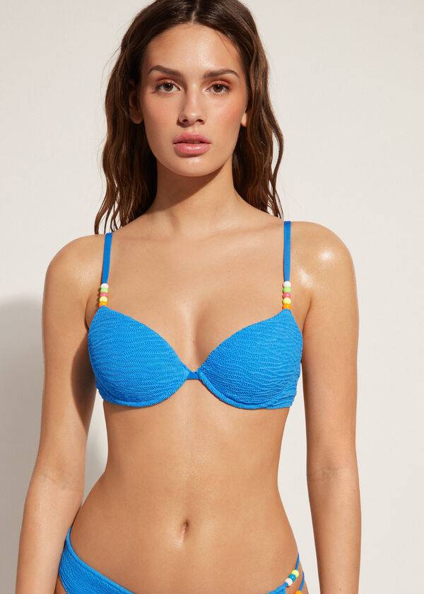 modré dámské vycpané push-up bikinové vršky calzedonia san diego