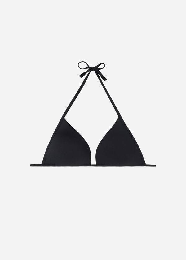 dámské ekologické bikinové vršky calzedonia s trojúhelníkovým vzorem a vycpávkami z ekologického materiálu cobey v černé barvě
