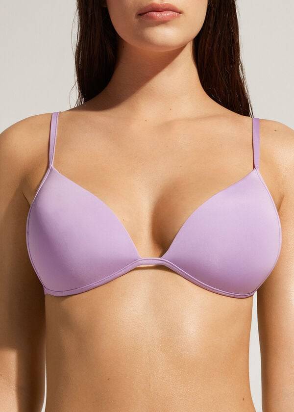 fialové dámské vycpané trojúhelníkové bikinové vršky calzedonia s ekologickým pasem