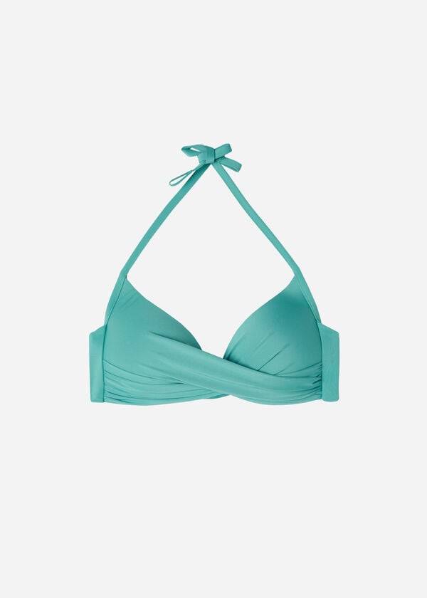 tyrkysové dámské vycpané trojúhelníkové bikinové vršky calzedonia s eko štrasem