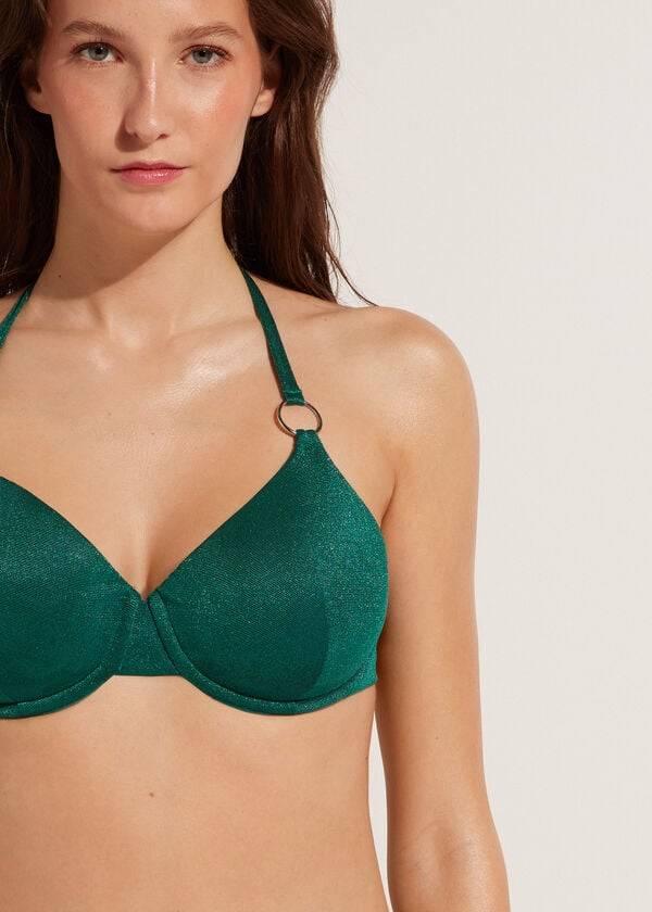 dámský zelený push-up bikinový top calzedonia hollywood