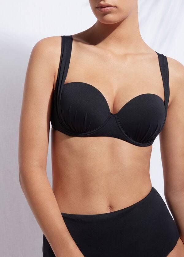 Černé dámské push-up bandeau bikinové vršky calzedonia indonesia