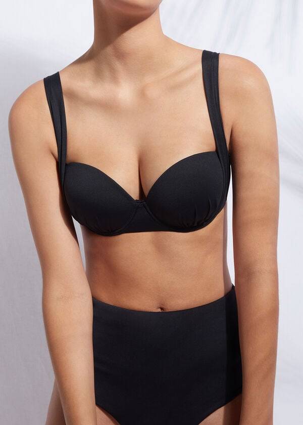 Černé dámské push-up bandeau bikinové vršky calzedonia indonesia
