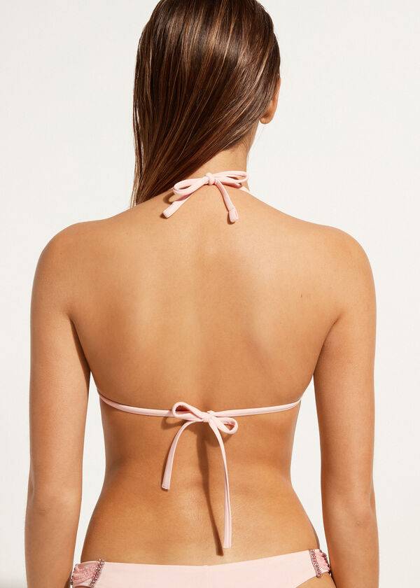 dámské bikinové vršky calzedonia s trojúhelníkovým vzorem a kamínky v růžovém provedení s korálky a trojúhelníkovým vzorem manila