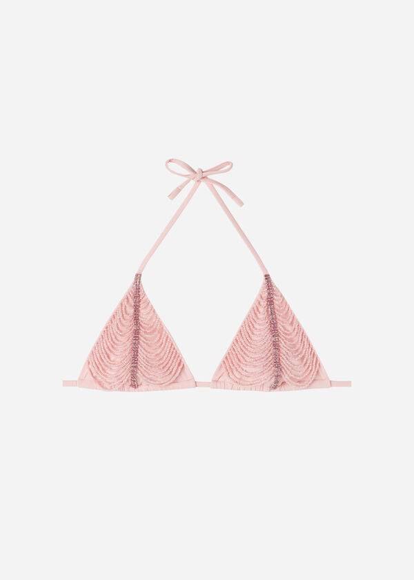 dámské bikinové vršky calzedonia s trojúhelníkovým vzorem a kamínky v růžovém provedení s korálky a trojúhelníkovým vzorem manila