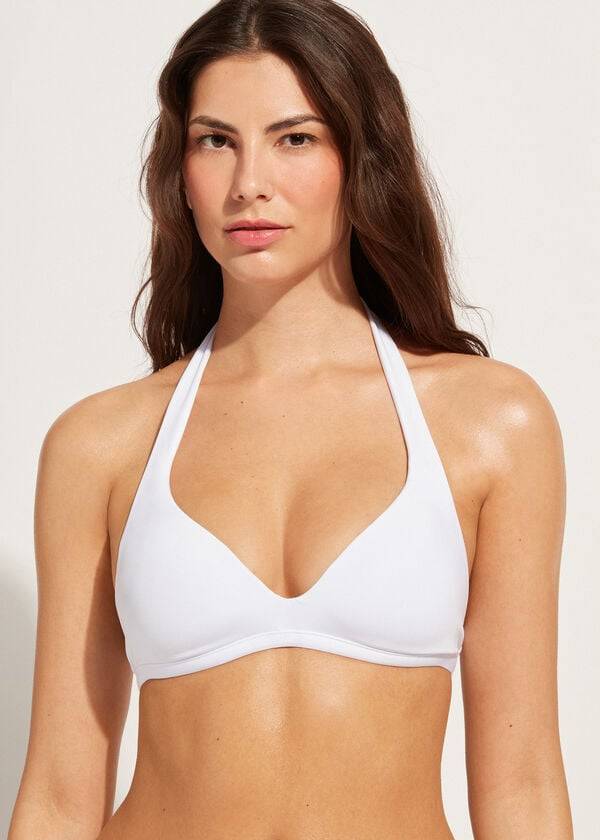 bílé dámské měkké vycpané trojúhelníkové bikinové vršky calzedonia indonesia