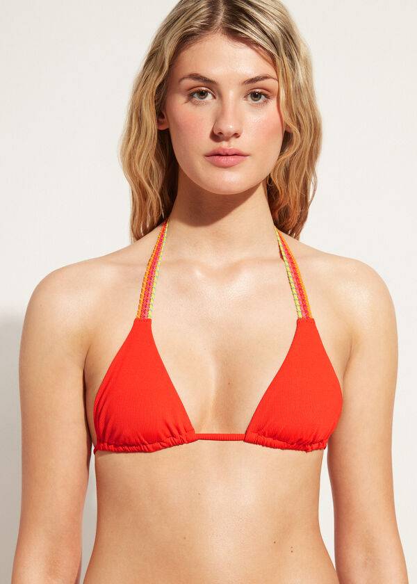 dámské bikinové vršky calzedonia string triangle berlino v červené barvě