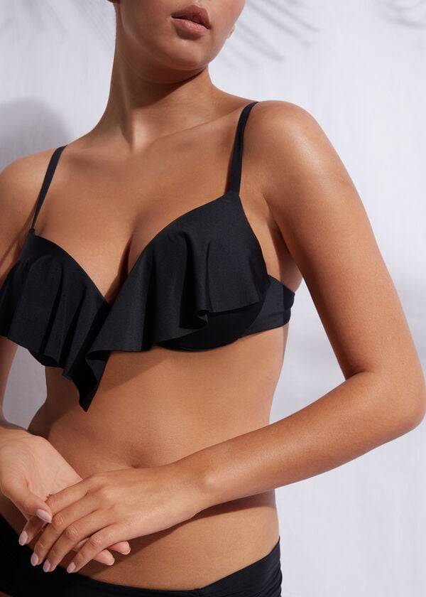 dámský černý top s push-up podprsenkou calzedonia super padded indonesia eco cobey