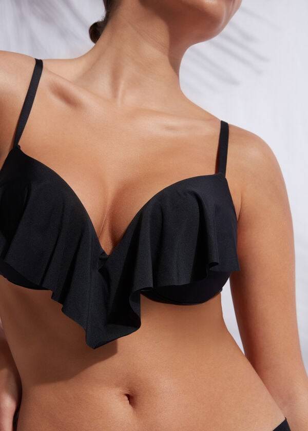 dámský černý top s push-up podprsenkou calzedonia super padded indonesia eco cobey