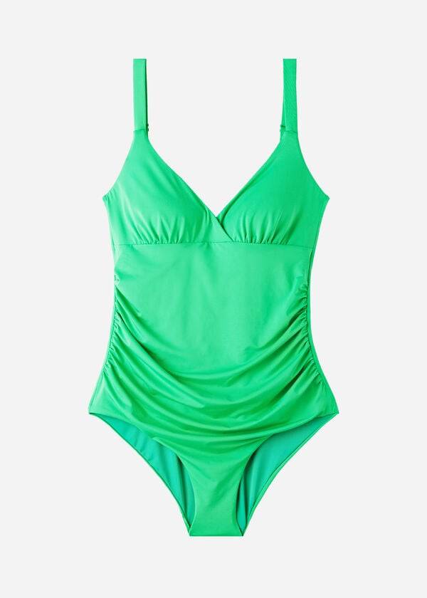 zelené dámské vycpané jednodílné tvarující plavky calzedonia indonesia eco